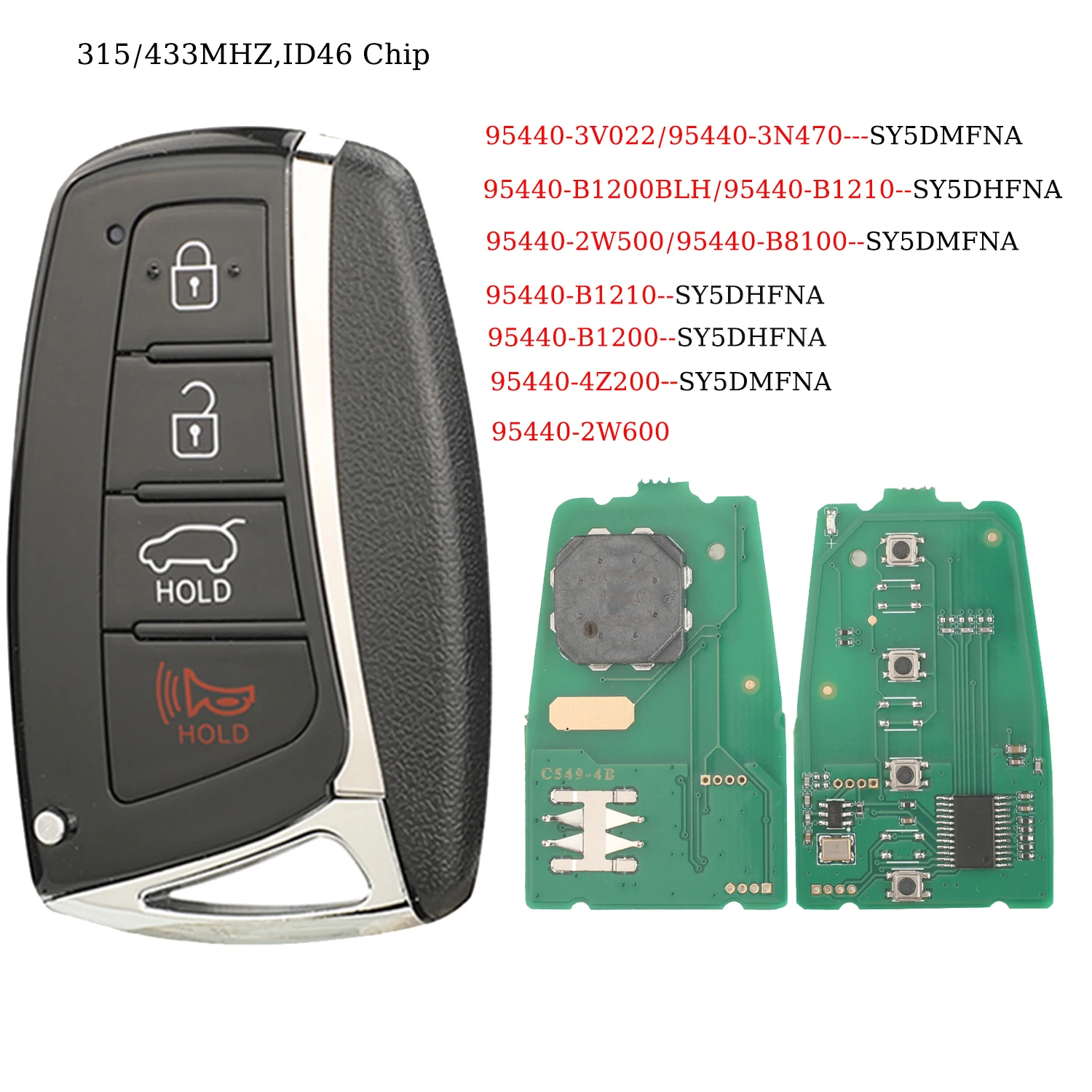 

jingyuqin SY5DMFNA SY5DHFNA Remote Car Key For Hyundai Azera Proximity Genesis Santa Fe 315Mhz/433Mhz ID46 Chip Smart Full