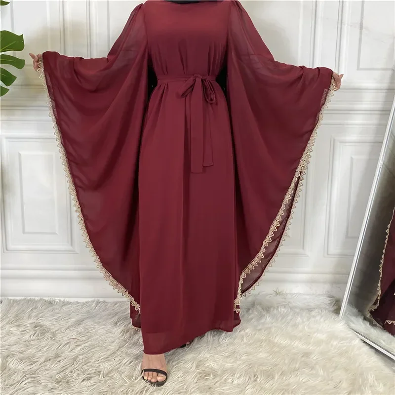 Women Eid Muslim Dress Abaya Ramadan Morocco Dresses Dubai Abayas Kaftan Vestidos Arab Long Robe Lace Patchwork Belt Modest