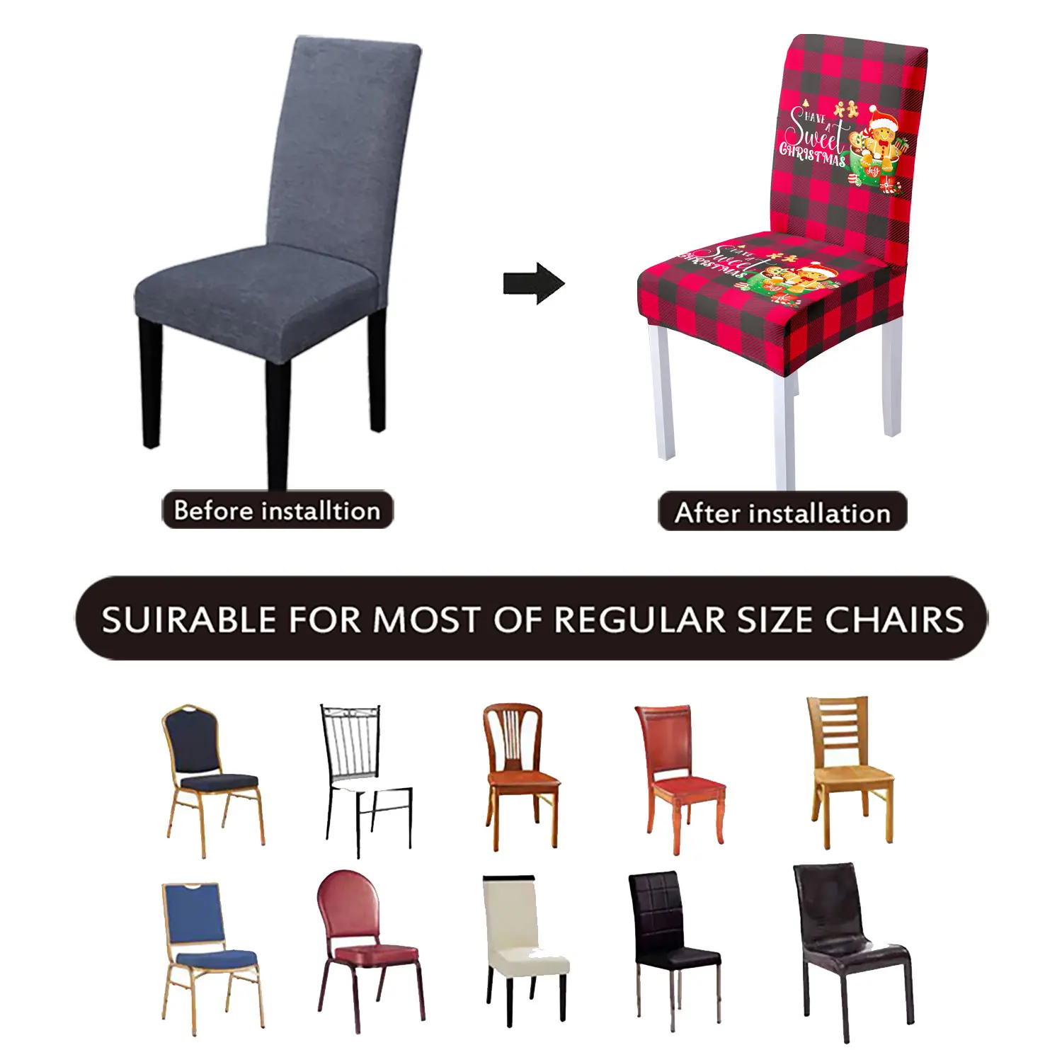 2/4/6 قطع من أغطية كراسي تناول الطعام لعيد الميلاد مصنوعة من نسيج حرير الحليب المرن، قابلة لإعادة الاستخدام وقابلة للغسل، مع طباعة رجل الزنجبيل.