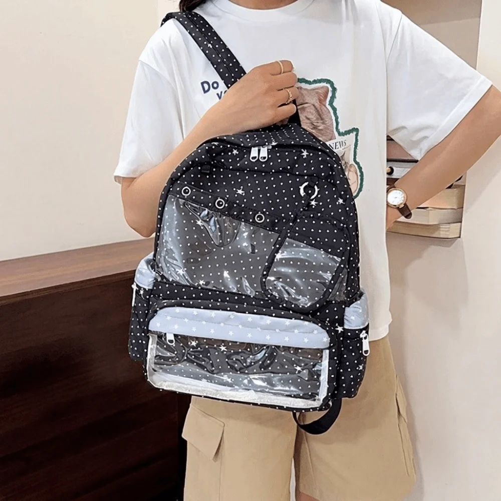 Cute Transparent Polka Dot Backpack Lolita Y2K Transparent Ita Bag Printed Multiple Pockets Student School Bag Girl