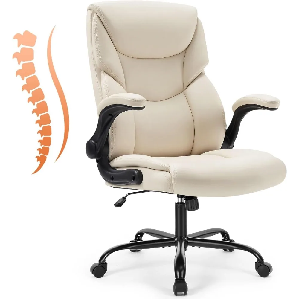 

Office Chair, Ergonomic with Flip-up Arms, PU Leather, Adjustable Swivel Rolling Chair with Wheels, Suitable for bedrooms