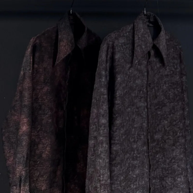 WVGA ربيع الخريف جديد رجل المد شارع العليا الدانتيل العصرية طويلة الأكمام قميص المتخصصة شيك عادية بدوره إلى أسفل طوق القمم Ins Y2K W13374 #4