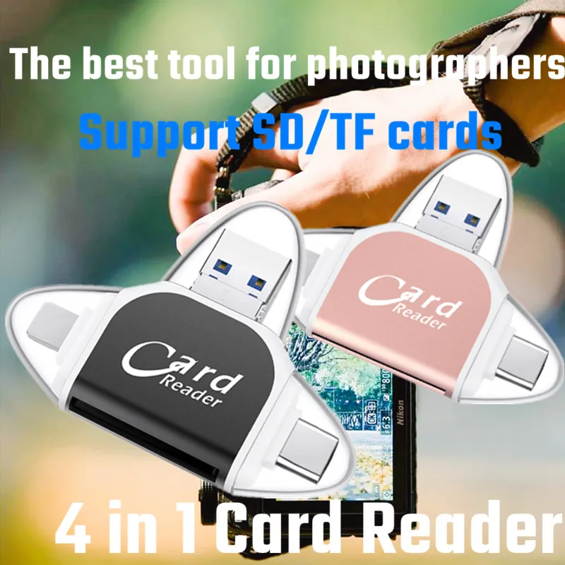 

4 In 1 Card Reader USB Type-C Micro USB Lighting High-speed Universal Card Reader for Apple Android Computer Extension Headers