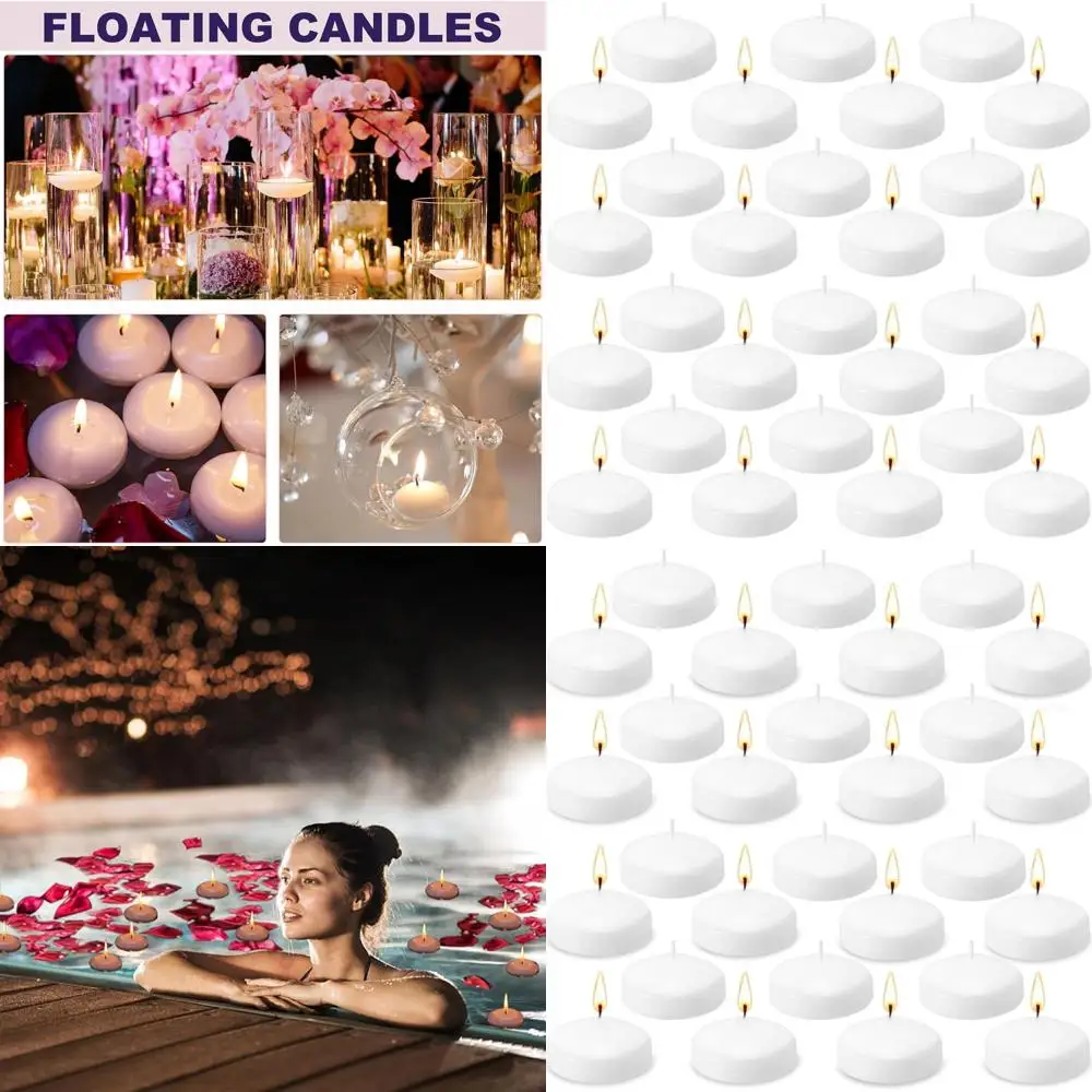 

72 Set of 2 White Floating Candles for Weddings and Special Events
