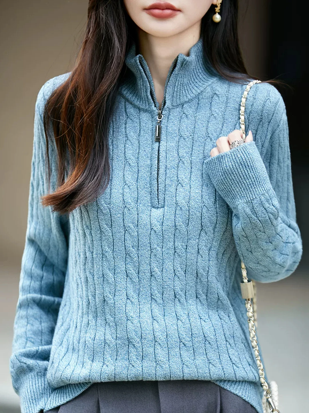 Pure Cotton Knitted Sweater Women's Autumn Winter High Collar Loose Base Layer Shirt Casual Style Simple Design Cotton 100%