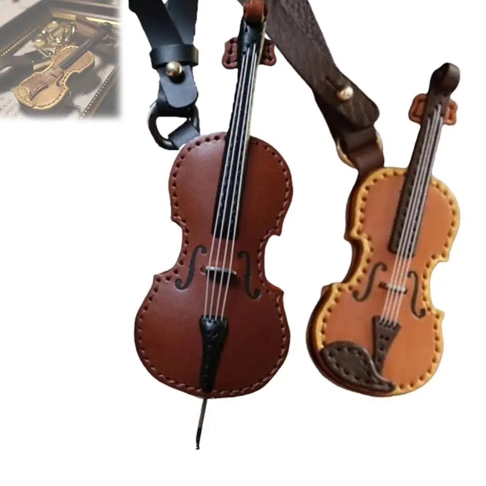 Mini Vintage PU Leather Violin & Cello Keychain Creative Durable Musical Instrument Keychain Crafted Friends Gifts Bag Pendant