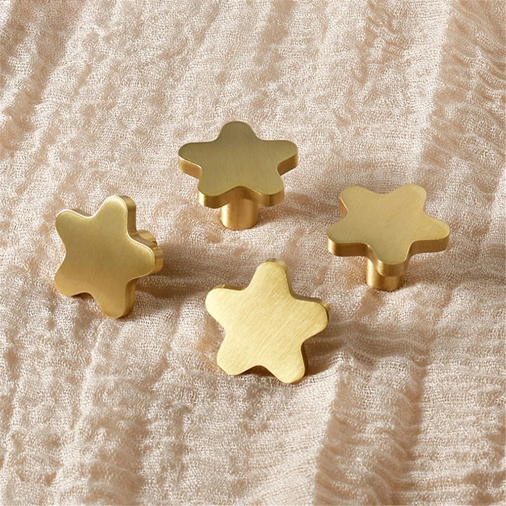 Pure Copper Star Shape Cabinet Knobs Children's Room Five Pointed Star Brass Handles Wardrobe Kitchen Pulls Handle Cupboard Hook