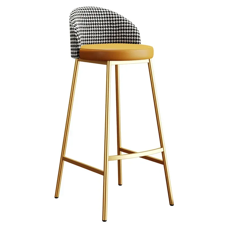 

Houndstooth Light Luxury Bar Stool Ins Style Simple Home Bar Chair Bar Stool Post-Modern Iron Backrest High Stool