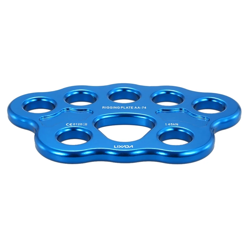 1 Piece 8 Holes Outdoor Paw Rigging Plate 45KN Rock Climbing Mountaineering Anchor Point Connector Blue