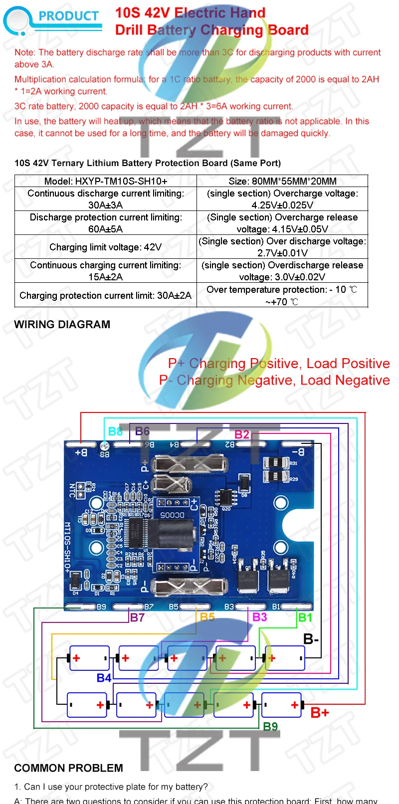 10S 42V 30A BMS Ternäre Lithium 18650 Batterieschutzplatine für Elektrobohrer-Akku mit Temperaturschutzfunktion – Detail 1