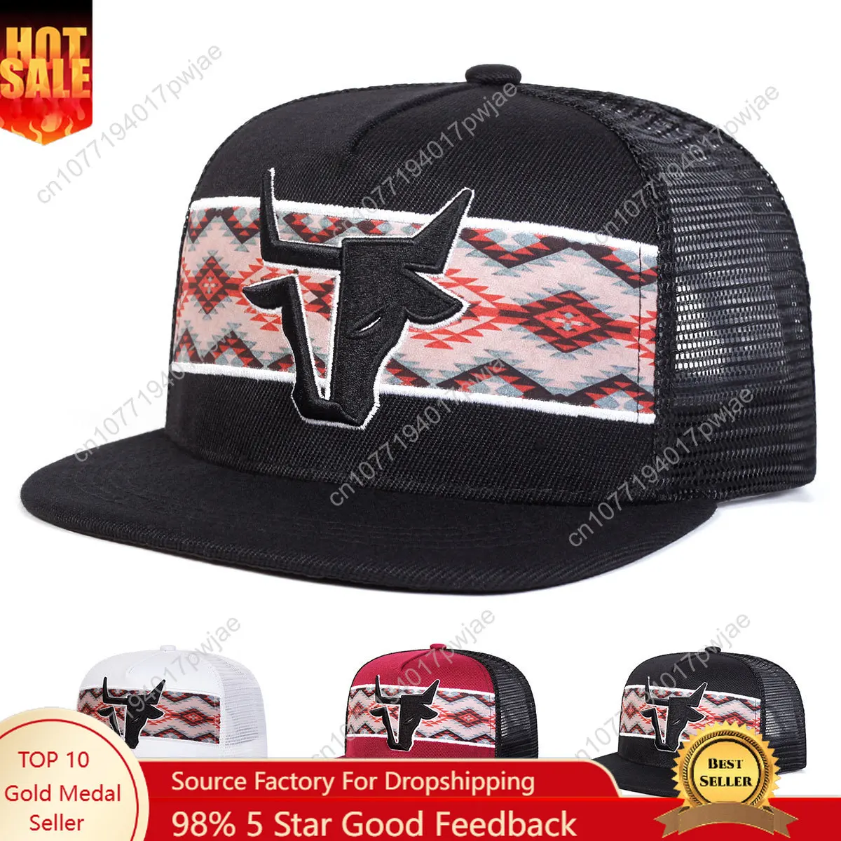 

Unisex Personalized Bull Head Embroidery Hip-hop Net Hats Spring Summer Outdoor Adjustable Casual Baseball Caps Sunscreen Hat