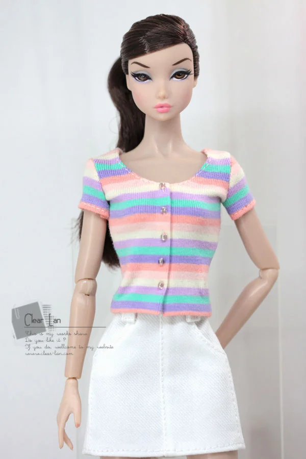 [Customized] 1/6 Female Short Sleeves Colorful Stripe Knitted T-shirt Slim Girly Top Tee for Momoko OB FR Nippon PoppyParker