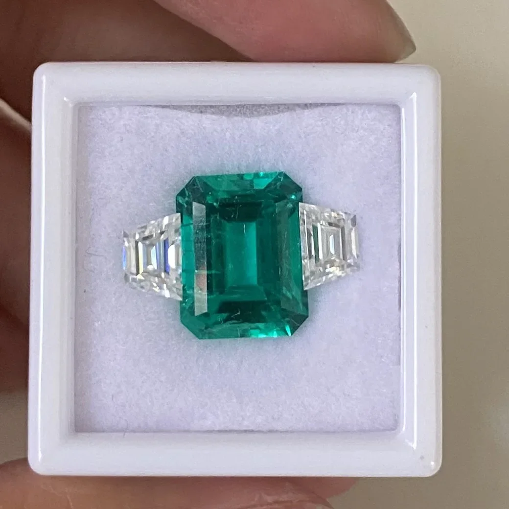 

Ruihe Hydrothermal Lab Grown Emerald With Moissanite AS Set Loose Gemstone For Jewelry Rings Making