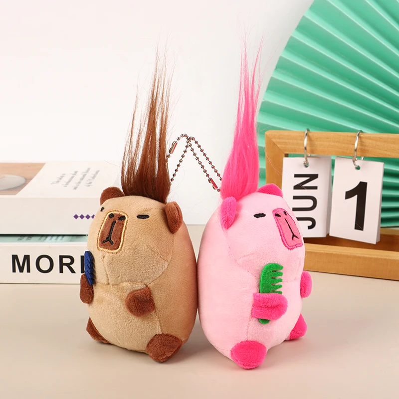 

Cute Capybara Keychain Plush Toy Doll Guinea Pig Pendant Keyring Fried Hair Doll Pendant Car Backpack Charms Bag Decor Accessory