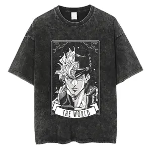 ヴィンテージウォッシュテシャツの男性サマーヒップホップストリートウェアTシャツJojo Bizarre AdventureアニメプリントコットンカジュアルショートスリーブTシャツ 8ベストセールスジョスビザールアドベンチャー-4