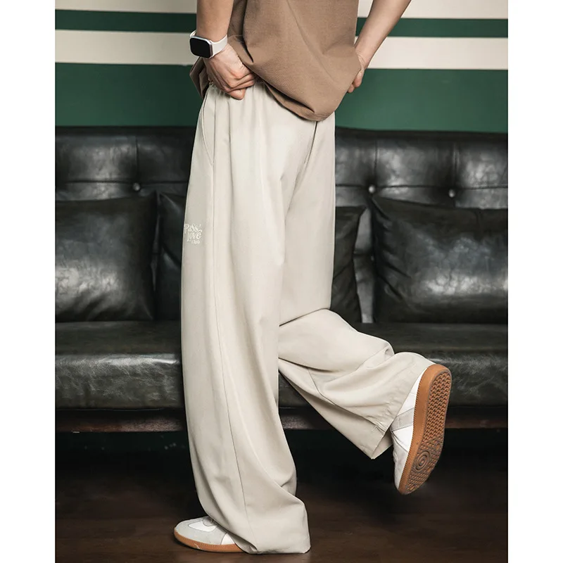 

Loose Men's Casual Pants American Retro Pleated Design Straight Leg Print Long Trousers Spring Summer Faion Urban Sle