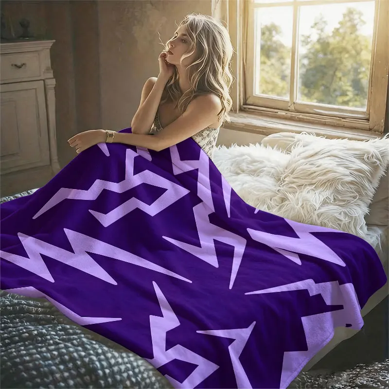 Purple Lightning Art Flannel Blanket Warm Soft Halloween Christmas Decorative Couch Warm Cozy All-Season Gift