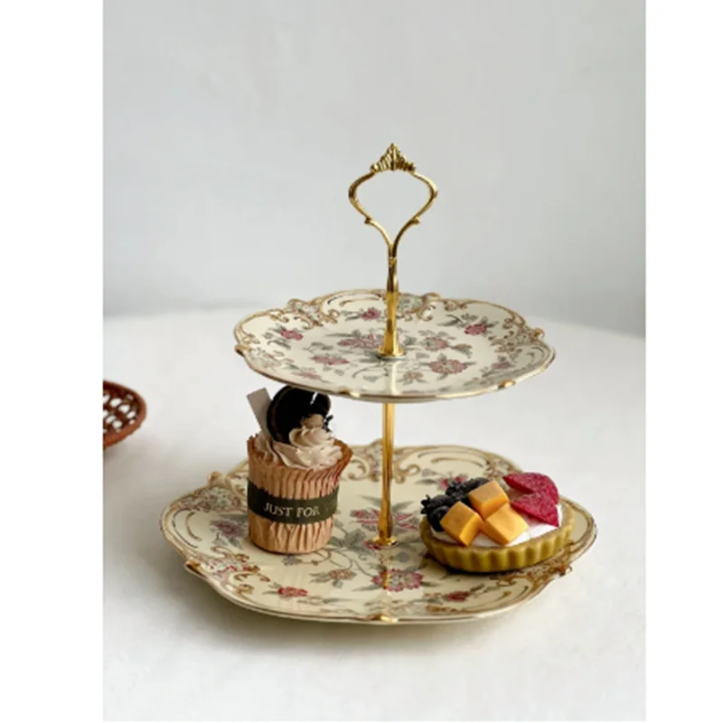 

Flower Double Layer Dim Sum Plate Lady Afternoon Tea Two-Layer Cup Cake Ceramic Plate Snacks Trinket Dish