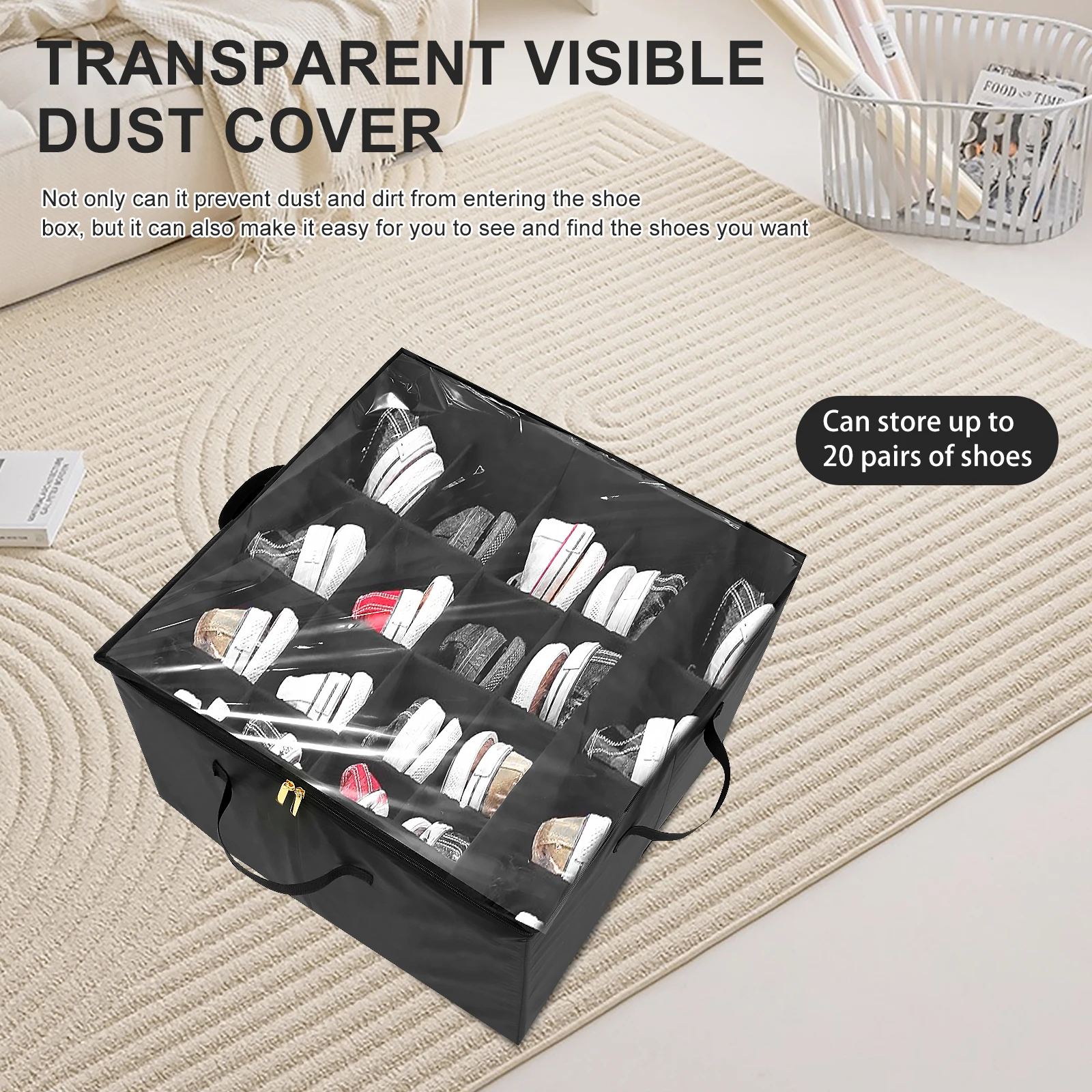 Shoe Storage Organizer with Transparent Lid Foldable Dustproof Shoe Storage Box Holds 20 Pairs of Shoes for Home Closet Sneakers