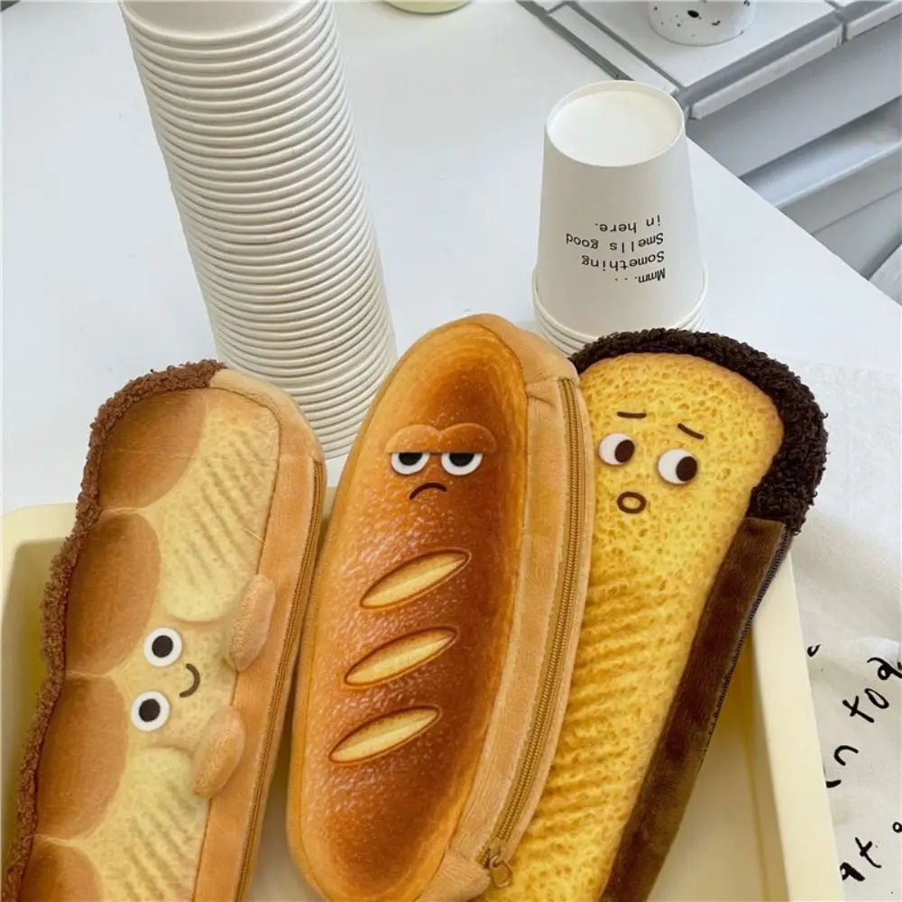 Kawaii Bread Toast Pencil Case Bag for Girls Cute Plush Pen Pouch Box Large Capacity Student School Supplies Korean Stationery