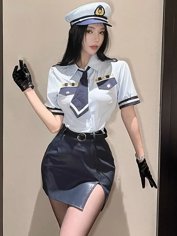 

Sexy loween Cosplay Navy Sle Women's orm Set Steward Pilot Night Club Pure Desire OL Secretary Outfit Two-Piece Set