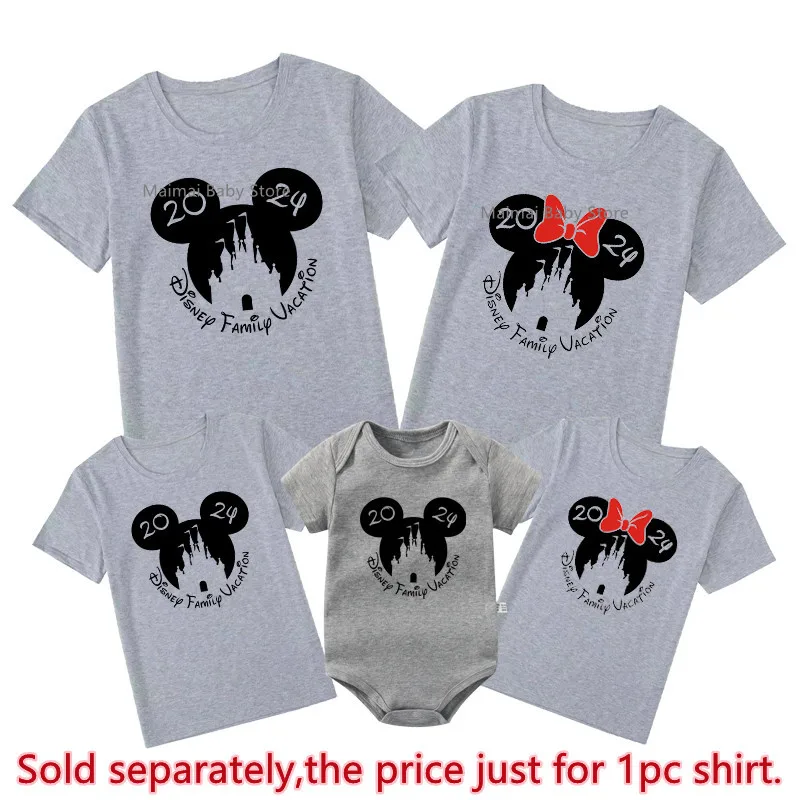 2024 Disney Family Vacation Shirts Cotton Matching Dad Mom Kids Tees Baby Romper Funny Family Look First Disneyland Trip Outfits