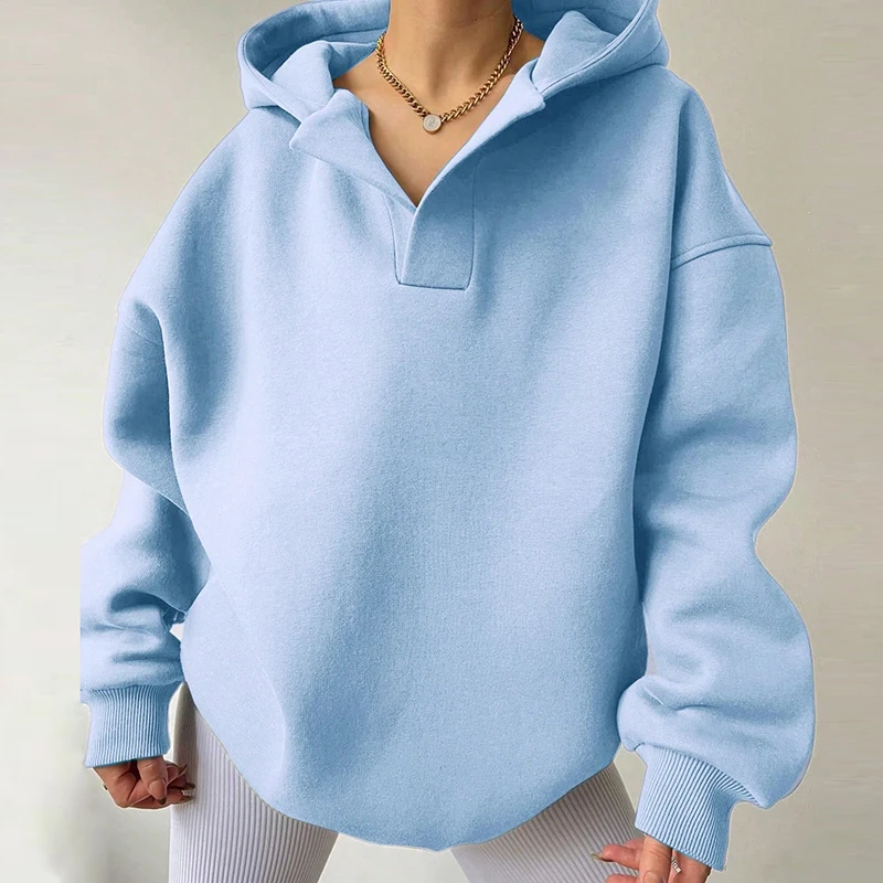 Winter Pullovers Hooded Women Elegant Loose Hoodies Autumn Casual Long Sleeve Warm Sweatshirt  Fashion Thick Solid Pullover