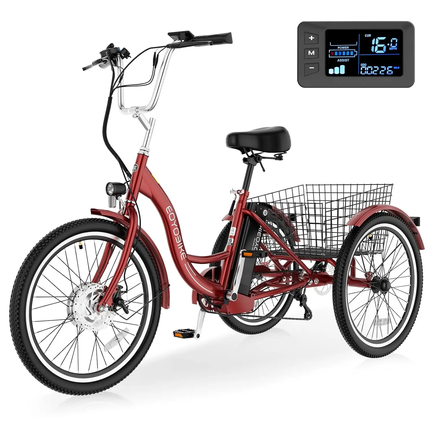 

Electric Tricycle for Adults Seniors, 24/26 Inch 3 Wheel E-Trike, 350W Motor (700W Peak), Removable 36V Battery, Up to, Custom