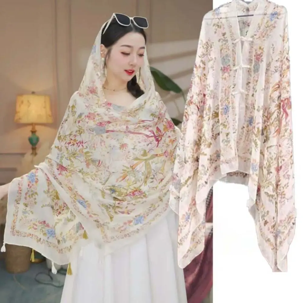 

Sweet Breathable Women Floral Scarf Tie-dye Long Thin Large Shawl Polyester Lightweight Sunscreen Headscarf Neck Decoration