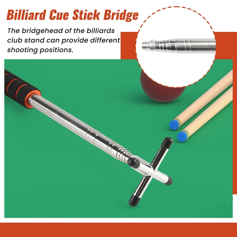 Retractable Billiard Cue Stick Bridge With 3Pcs Removable Brass Bridge Head Billiard Table Pool Cue Accessories