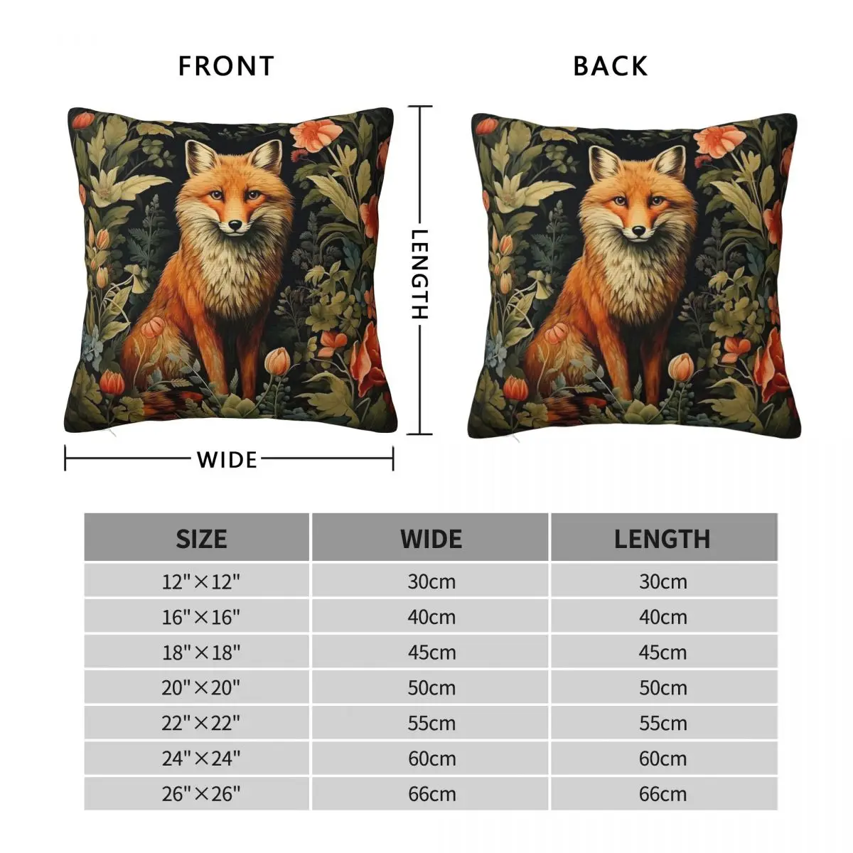 Forest Fox William Morris Square Pillowcase Polyester Linen Velvet Pattern Zip Throw Pillow Case Bed Cushion Case 45x45