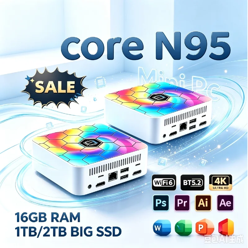 Colorful Shell Intel N95 Mini PC, 16GB RAM, 1TB/2TB M.2 SSD, Win11, WiFi6, BT5.2, Ultra Compact Portable PC for Office & Study