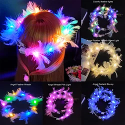 1pc Glow Headband Sparkly Hair Hoop Headpiece Head LED Light Feather Wreath Angel Garland for Wedding Birthday Party