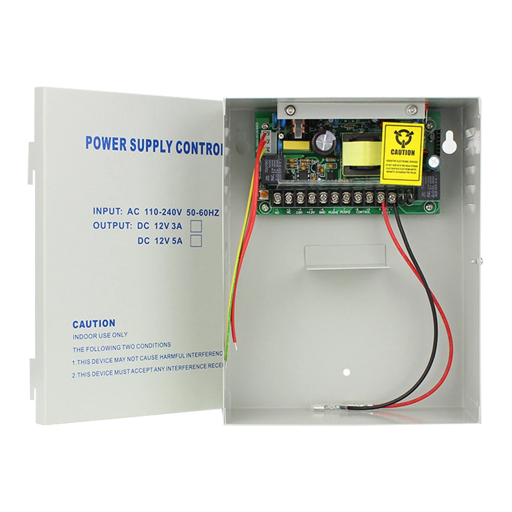 Fuente de alimentación Universal para puerta, sistema de control de acceso con interfaz de batería de respaldo, AC100-260V DC12V 5A