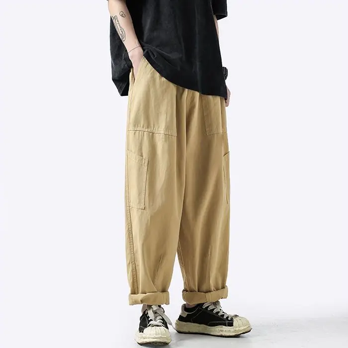 Japanese Simple Cargo Pants Vintage Work Pants Men Summer Versatile Straight Loose Wide Leg Pants