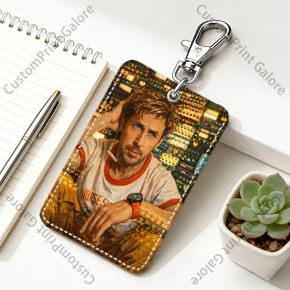 Ryan Gosling P-Project H-Hail M-Mary Printed PU Leather Card Holder with Keychain Case Portable ID Badge Holder for Daily Use