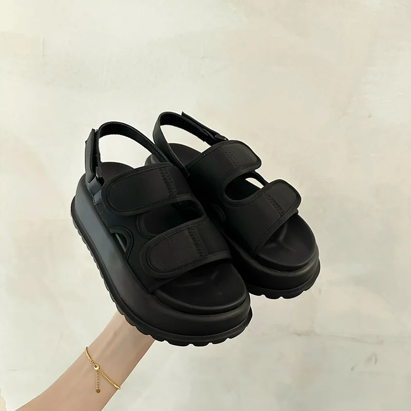 2023 Frauen Sommer neue lässige Plattform Sandalen Stretch Stoff Mode Schuhe Frauen elegante Keile Kreuz weibliche Freizeit schuhe Größe