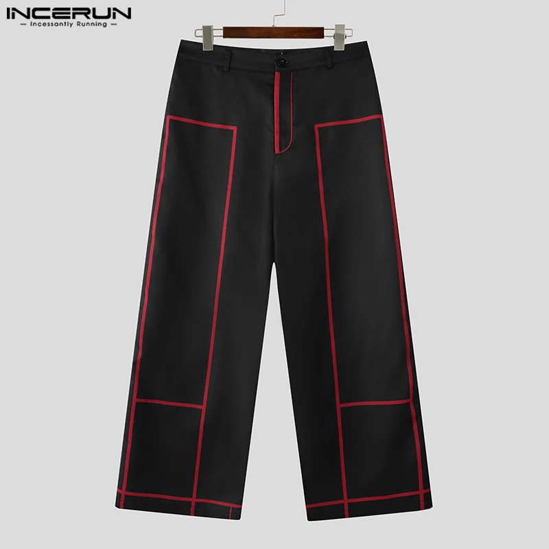 INCERUN الرجال بنطال ذو قصة أرجل واسعة خليط زر ركض بناطيل كاجوال الرجال الشارع الشهير المعتاد موضة الترفيه الرجال السراويل الطويلة S-5XL