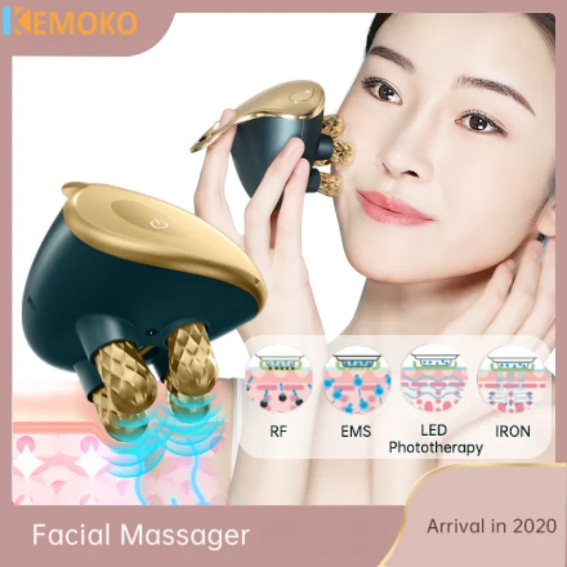 Massageador facial 4D RF 5 em 1 Cabeça de massagem EMS Dispositivo facial para uso doméstico Promove absorção de creme facial 5 modos de cor clara