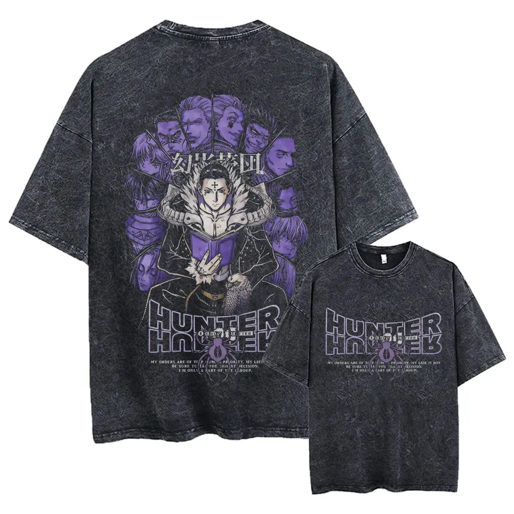 

Washed Vintage Anime Hunter X Hunter T-shirt Phantom Troupe Spider Chrollo Lucilfer Merch T Shirt Men Retro Oversized T-shirts