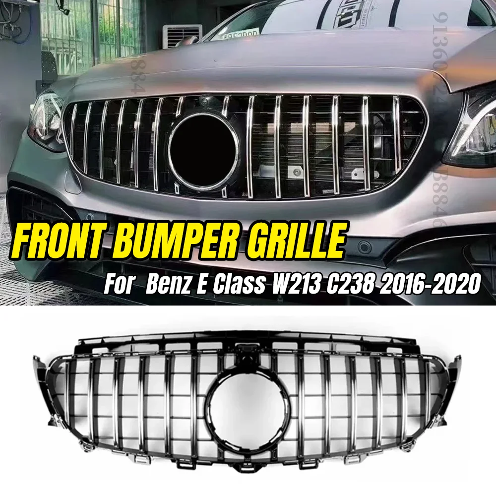 

Front Grille for Mercedes Benz E Class W213 C238 2016-2020, GT Diamond Sport Grill E63 Style for E200 E260 E300