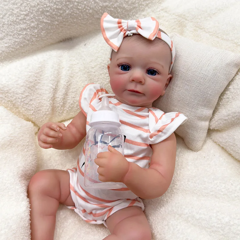 19inch Fecilia Newborn Baby Full Body Lifelike Doll Awake Reborn Baby Size 3D Skin Visible Veins Collectible Art Doll