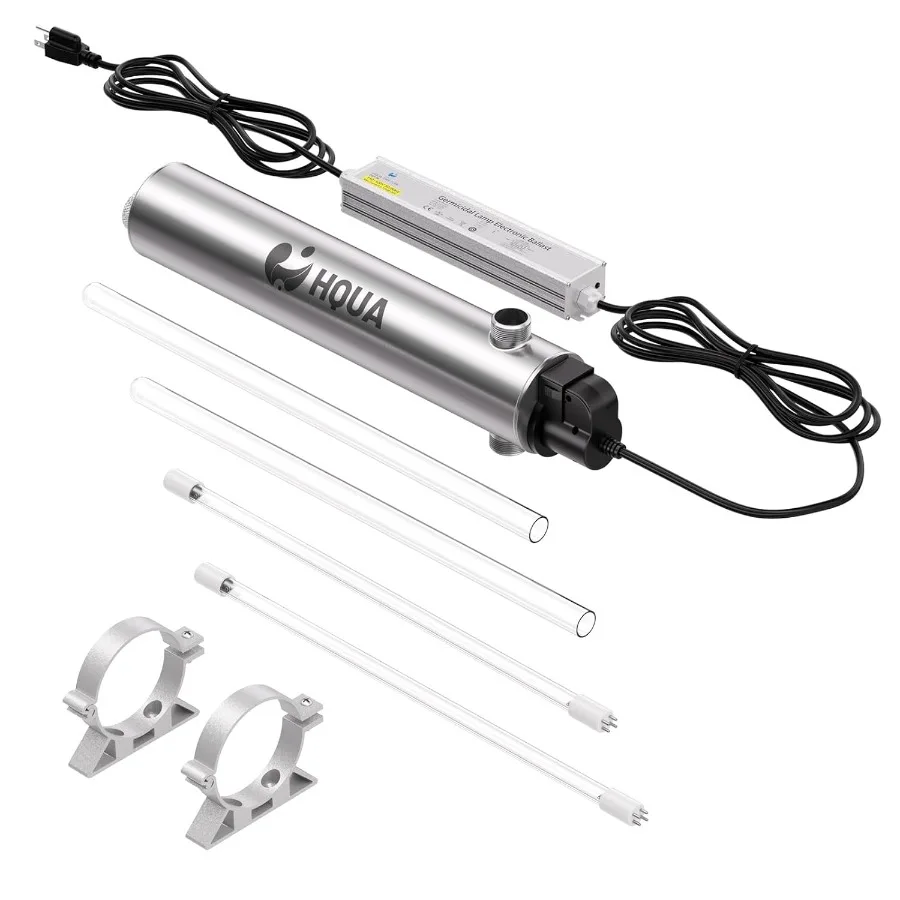 

Ультрафиолетовый фильтр для очистки воды для всего дома, 120 В, 55 Вт, 12 галлонов в минуту, 1 вход/выход MNPT с дополнительной УФ-лампой и кварцевым рукавом из нержавеющей стали