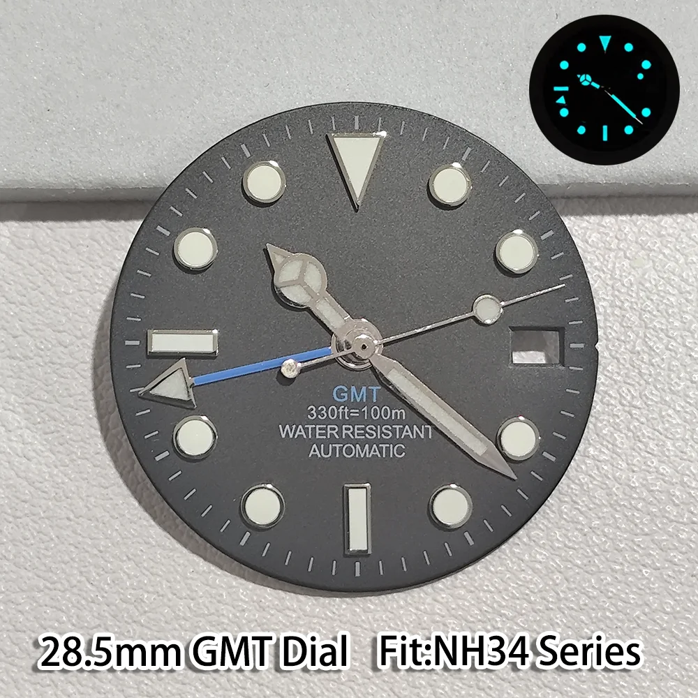 GMT 28.5MM Dial And Pointer Suitable for NH 34 Movement C3 Luminous Blue Green Watche Accessories Meteorite Texture Dials Parts