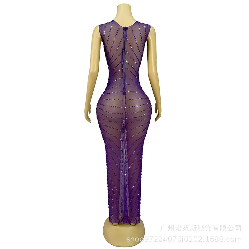 Zware industrie Steentjes Paarse billen Temperamentjurken Zangeres High-end sfeervolle modellen Catwalks Gewaden Longues