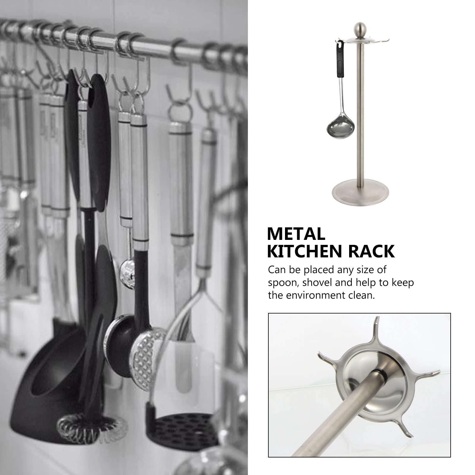 

1pc Metal Kitchen Hanging Hook Spatula Storage Holder Shovel Rack Cooking Spoon Organizer Multifunction Rack Hooks Kitchen