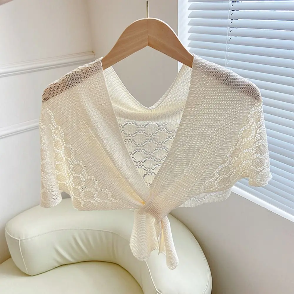 

Solid Color Knitted Hollow Shawl Cross Soft Cloak Knot Scarves Scarf Accessories Sunscreen Blouse Shoulder Fake Collar Party