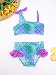 2024 New Foreign Trade Girls Ruffle Bikini Swimsuit Gradient Floral Swimwear for Children 463