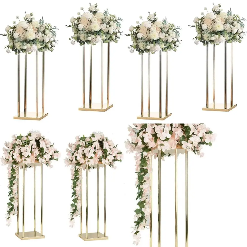 

Pair of 24 Gold Metal Flower Stands for Wedding Table Centerpieces, Elegant Tall Vase Display for Flower Arrangements