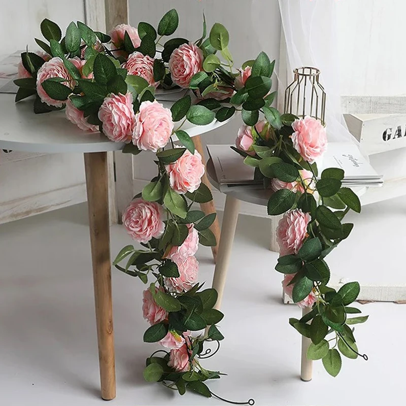204CM Luxus Große Pfingstrose Künstliche Blume Seide Leinwand Hause Garten Wand Dekoration Grün Hochzeit Party Weihnachten Girlande